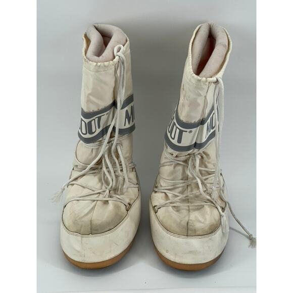 MOON BOOT Women's Off-White Nylon Lace-Up Chunky Tall Snow Boots SZ 9/10.5